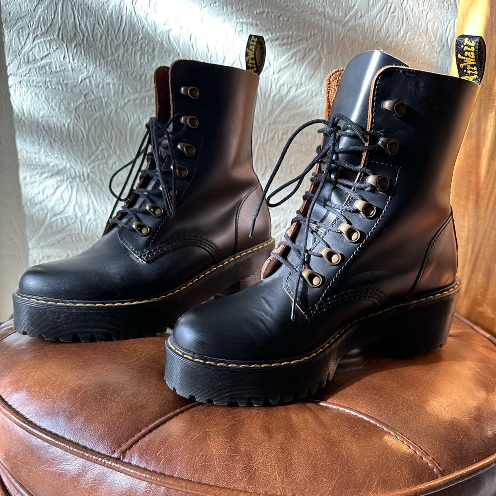Doc Martens Leona Combat Boot - Women’s Size 10 (Black Leather)